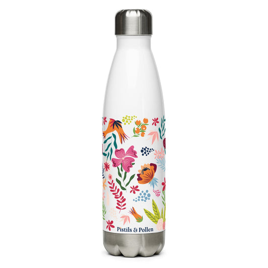 Floral Stainless Steel Water Bottle - White