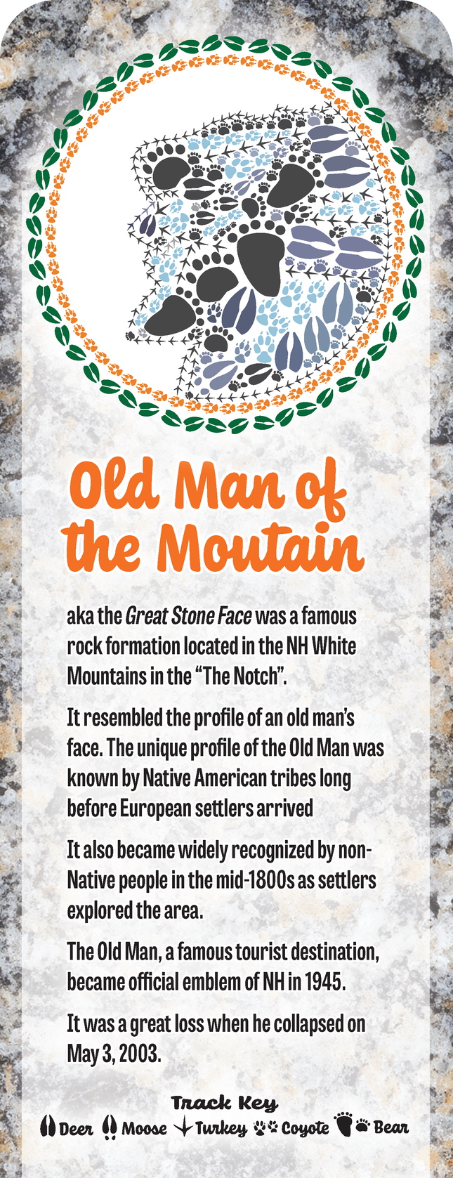 Wild Animal Tracks Old Man of the Mountain Wildflower Bookmark