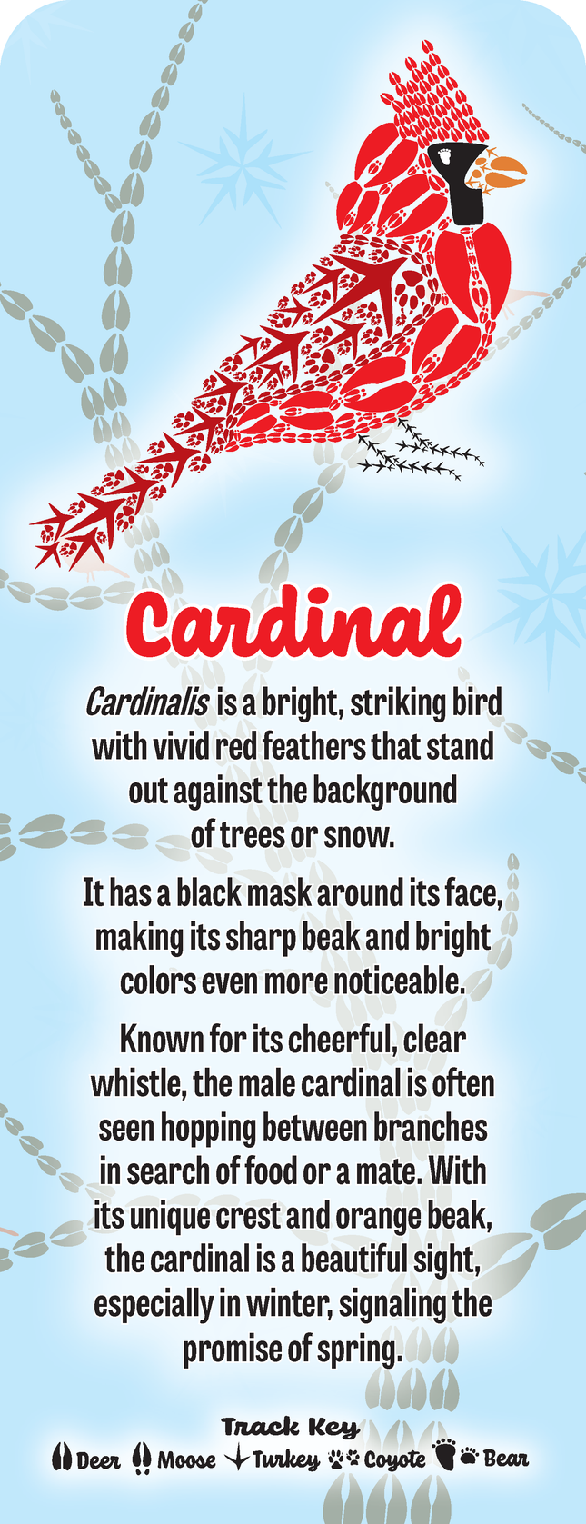 Wild Animal Tracks Cardinal Bird Bookmark — Nature Lover Gift