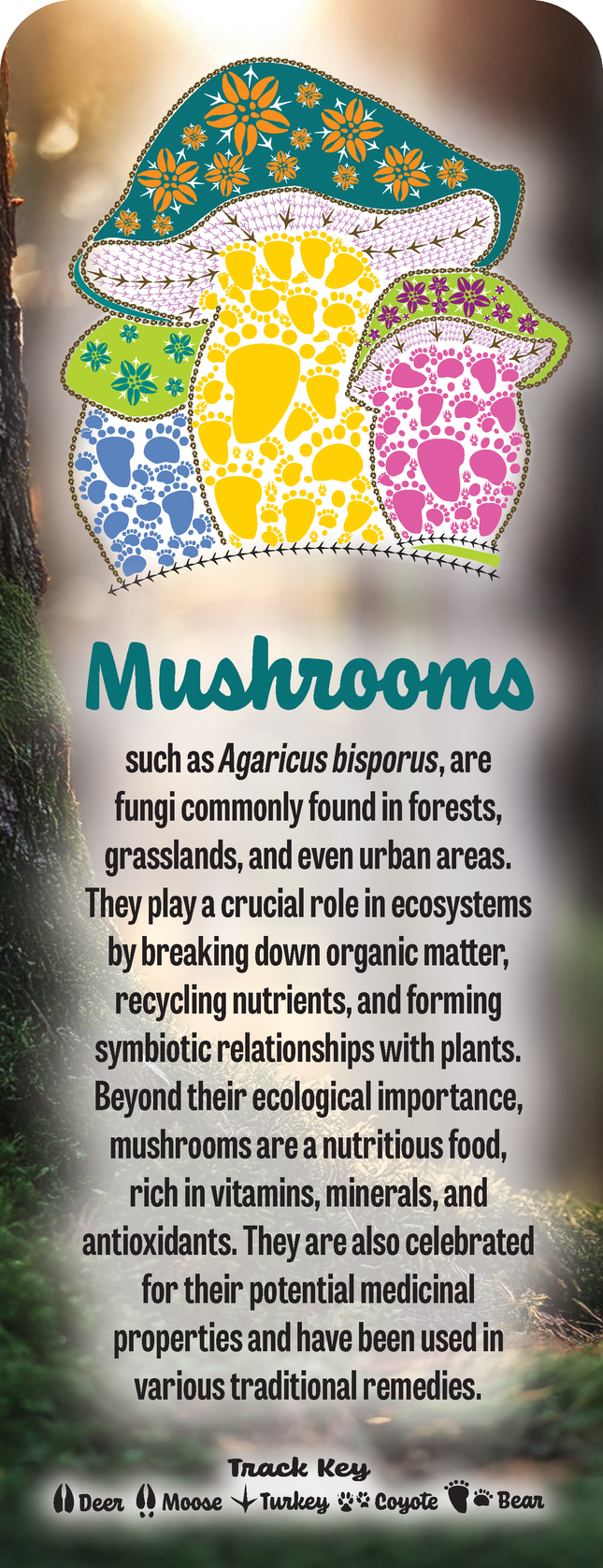 Wild Animal Tracks Mushroom Bookmark — Nature & Cottagecore Gift